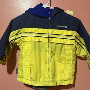 London Fog Boys Rain Jacket 5 Yellow Blue Reversible Sweater Full Zip Pockets